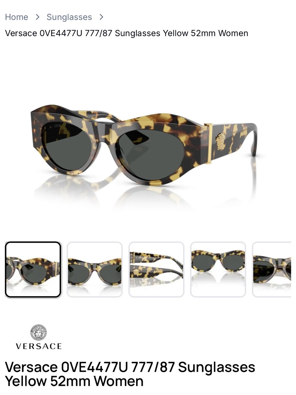Brand New Versace Tortoiseshell Cat-Eye Sunglasses with Dark Lenses